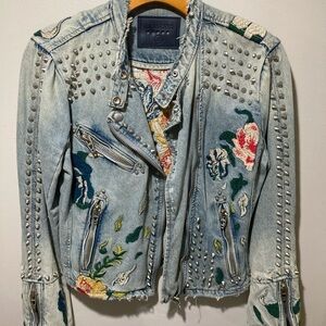 Blank NYC Blue Studded Floral Jean Jacket